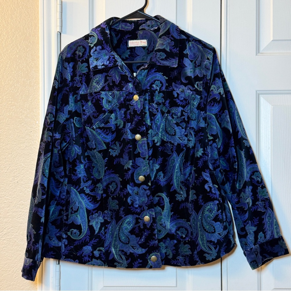 VTG Jamaica Bay Womens Purple Paisley Velvet Multicolor Long Sleeve Jacket Sz Lg